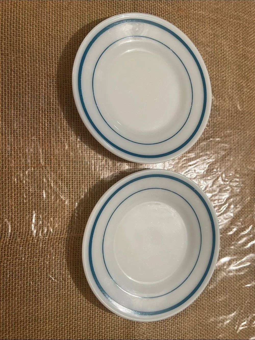 Vintage Milk Glass Anchor Hocking Anchorware with Turquoise Rings - Set of 2